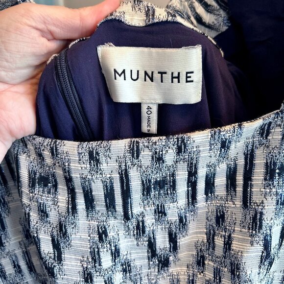 Munthe Chew Blue Ikat Puff Sleeve Babydoll Minidress Size 8 Medium with Pockets - Picture 9 of 14